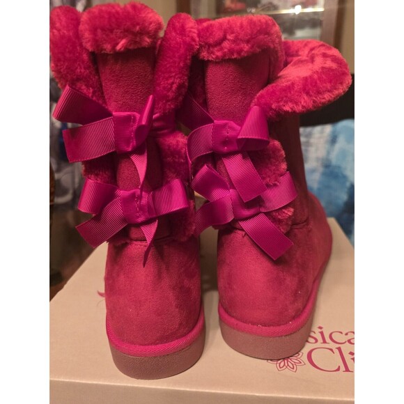 Jessica Cline Bow Faux Suede Boots RED Size 11 New - Picture 3 of 6